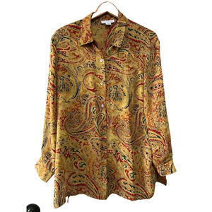 Vintage Saks Fifth Avenue Women’s Long Sleeve Silk button down shirt top Size XL